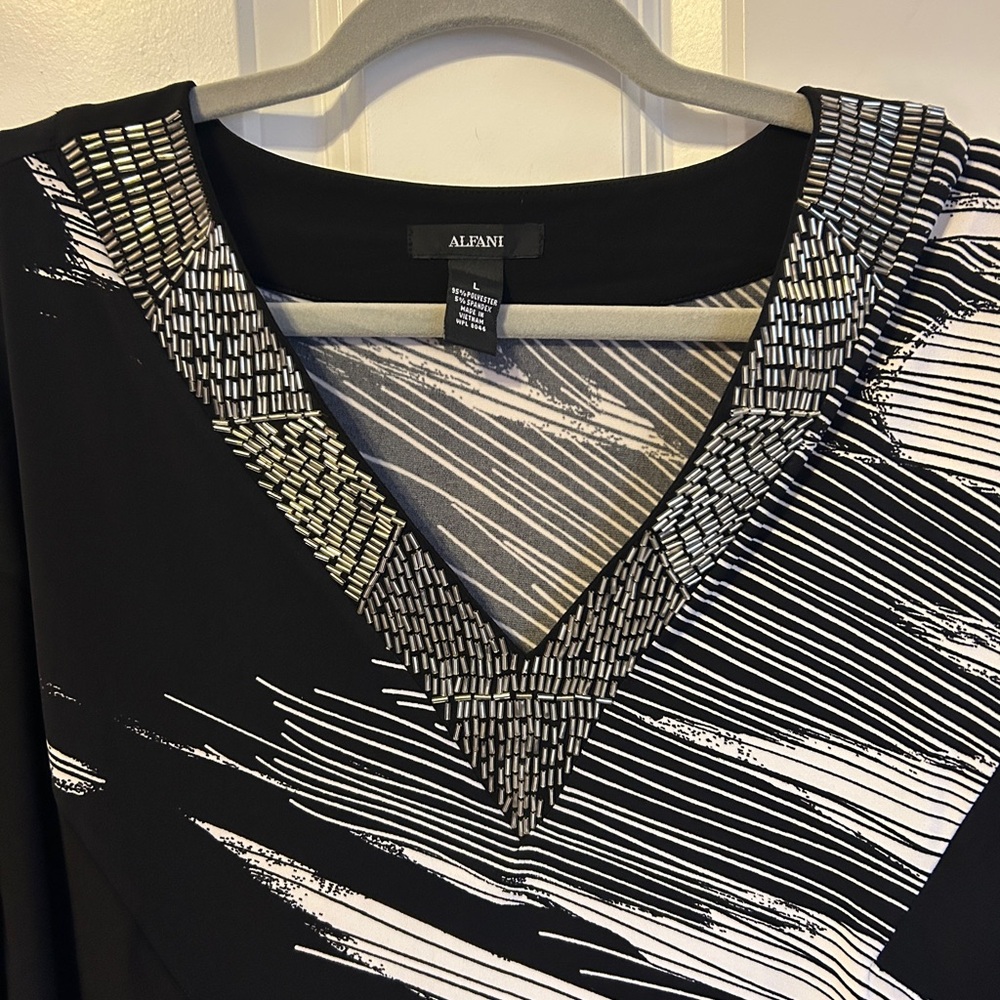Alfani Black and White Patterned Top
